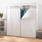 Armoire de rangement couverte de 60 po de large, blanche, porte-vêtements portable avec cadre en acier et housse zippée