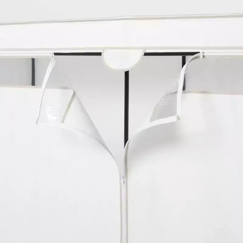 60" Wide Covered Storage Closet White, Portable Garment Rack with Steel Frame and Zip Cover