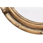 Miroir Hublot Rond en Métal Vieilli Doré 22", Style Moderne, Fixation Murale
