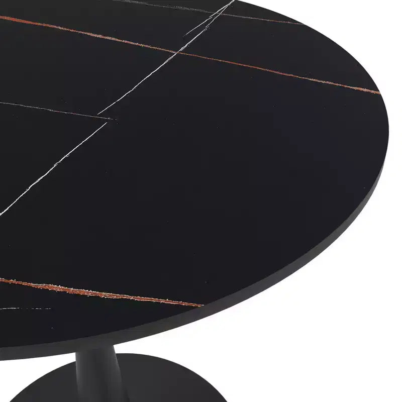 24" Round Dining Table, Sintered Stone Top Accent Café Table & Sturdy Steel Black Pedestal Base for Kitchen and Small Spaces