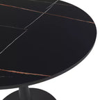 Table à manger ronde de 61 cm, table d'appoint de café avec plateau en pierre frittée et base piédestal noire en acier robuste pour la cuisine et les petits espaces