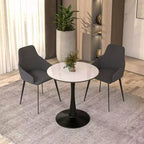 Table à manger ronde de 61 cm, table d'appoint de café avec plateau en pierre frittée et base piédestal noire en acier robuste pour la cuisine et les petits espaces