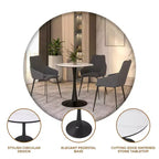 Table à manger ronde de 61 cm, table d'appoint de café avec plateau en pierre frittée et base piédestal noire en acier robuste pour la cuisine et les petits espaces