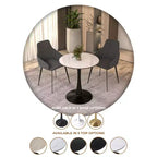 Table à manger ronde de 61 cm, table d'appoint de café avec plateau en pierre frittée et base piédestal noire en acier robuste pour la cuisine et les petits espaces