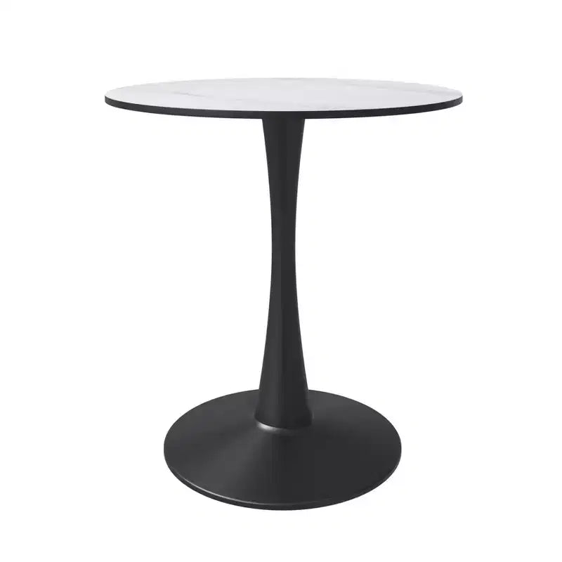 24" Round Dining Table, Sintered Stone Top Accent Café Table & Sturdy Steel Black Pedestal Base for Kitchen and Small Spaces