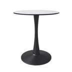 Table à manger ronde de 61 cm, table d'appoint de café avec plateau en pierre frittée et base piédestal noire en acier robuste pour la cuisine et les petits espaces