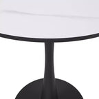Table à manger ronde de 61 cm, table d'appoint de café avec plateau en pierre frittée et base piédestal noire en acier robuste pour la cuisine et les petits espaces