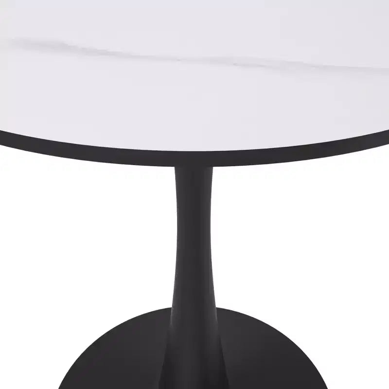 24" Round Dining Table, Sintered Stone Top Accent Café Table & Sturdy Steel Black Pedestal Base for Kitchen and Small Spaces