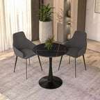 Table à manger ronde de 61 cm, table d'appoint de café avec plateau en pierre frittée et base piédestal noire en acier robuste pour la cuisine et les petits espaces