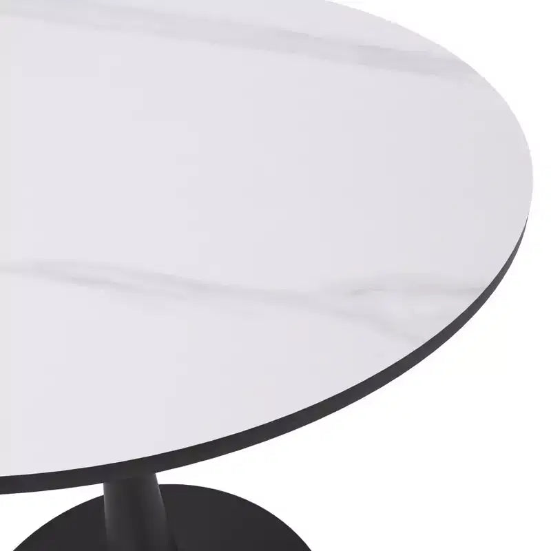 24" Round Dining Table, Sintered Stone Top Accent Café Table & Sturdy Steel Black Pedestal Base for Kitchen and Small Spaces