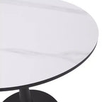 Table à manger ronde de 61 cm, table d'appoint de café avec plateau en pierre frittée et base piédestal noire en acier robuste pour la cuisine et les petits espaces