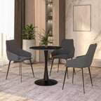 Table à manger ronde de 61 cm, table d'appoint de café avec plateau en pierre frittée et base piédestal noire en acier robuste pour la cuisine et les petits espaces