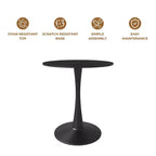 Table à manger ronde de 61 cm, table d'appoint de café avec plateau en pierre frittée et base piédestal noire en acier robuste pour la cuisine et les petits espaces
