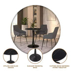 Table à manger ronde de 61 cm, table d'appoint de café avec plateau en pierre frittée et base piédestal noire en acier robuste pour la cuisine et les petits espaces