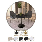 Table à manger ronde de 61 cm, table d'appoint de café avec plateau en pierre frittée et base piédestal noire en acier robuste pour la cuisine et les petits espaces