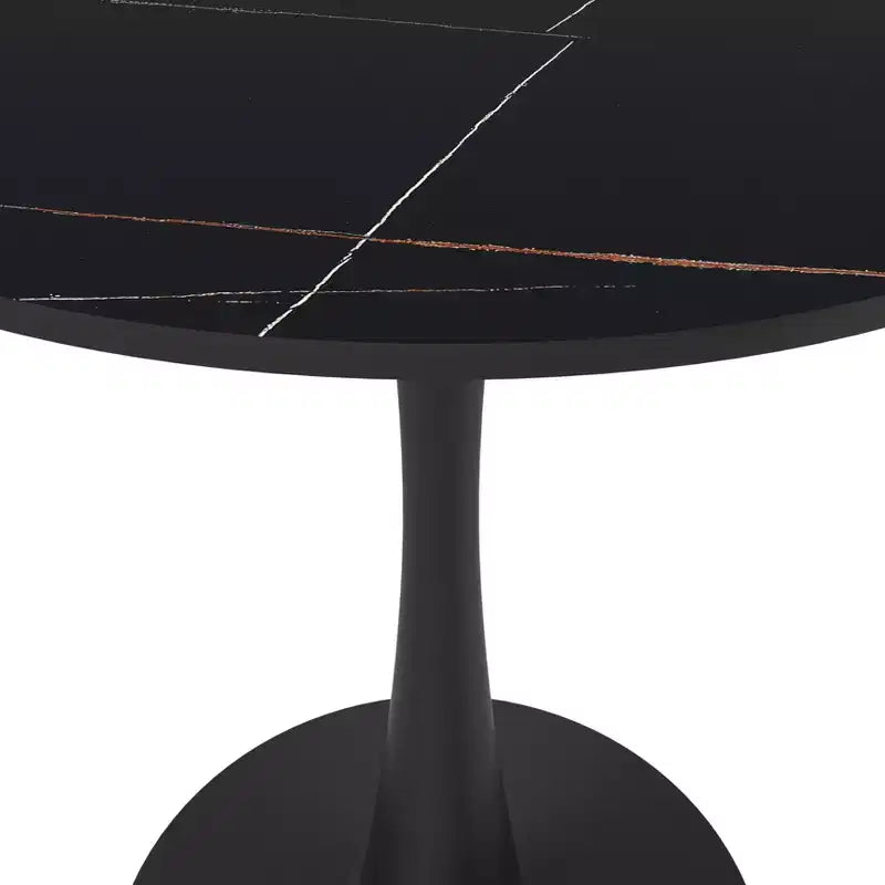 24" Round Dining Table, Sintered Stone Top Accent Café Table & Sturdy Steel Black Pedestal Base for Kitchen and Small Spaces