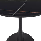 Table à manger ronde de 61 cm, table d'appoint de café avec plateau en pierre frittée et base piédestal noire en acier robuste pour la cuisine et les petits espaces