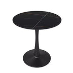 LeisureMod Bristol 24 Round Dining Table  Sintered Stone Top Accent Caf Table & Sturdy Steel Black Pedestal Base for Kitchen and Small Spaces