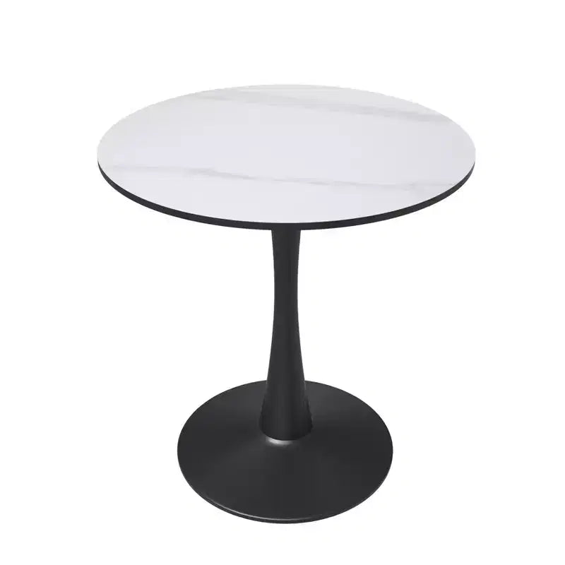 24" Round Dining Table, Sintered Stone Top Accent Café Table & Sturdy Steel Black Pedestal Base for Kitchen and Small Spaces