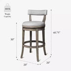 Tabouret de bar pivotant avec revêtement en tissu, hauteur d'assise 79 cm