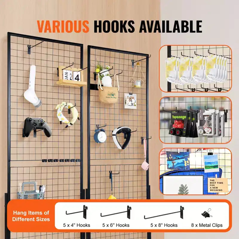 2' x 5.6' Grid Wall Panels Tower, 2 Packs Wire Gridwall Display Racks with T-Base Floorstanding, Double Side Gridwall Panels