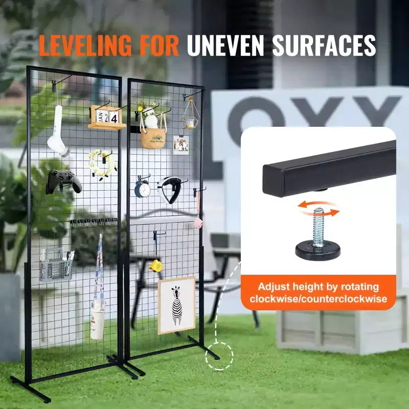 2' x 5.6' Grid Wall Panels Tower, 2 Packs Wire Gridwall Display Racks with T-Base Floorstanding, Double Side Gridwall Panels