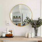 Gold 16 Inch Metal Round Bathroom Mirror with Durable Construction and Sleek Finish