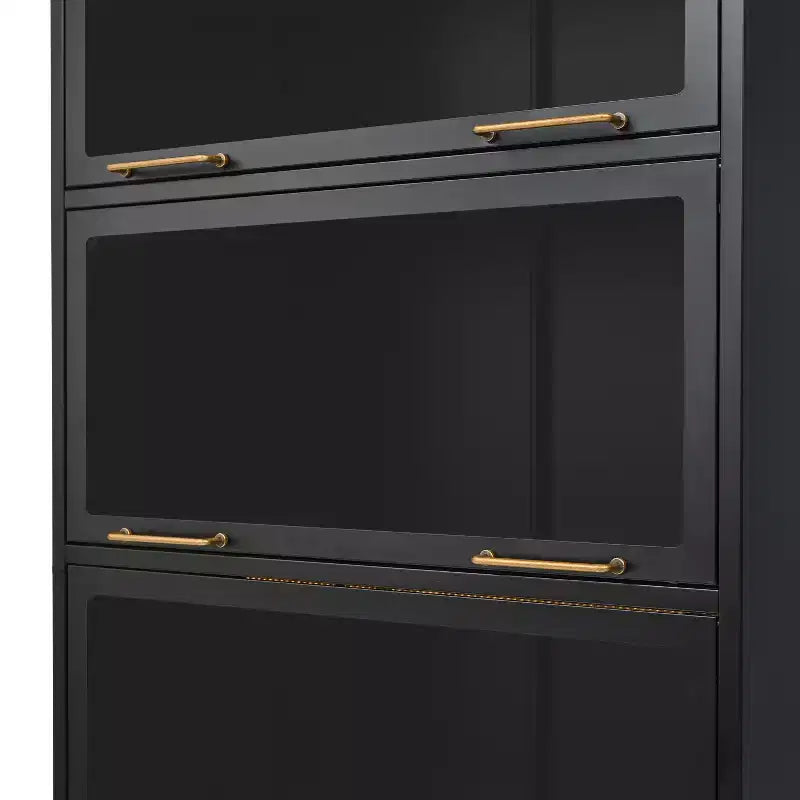 Tall Display Cabinet with Glass Doors, 5-Tier Steel Barrister Bookcase Curio Cabinet, Black