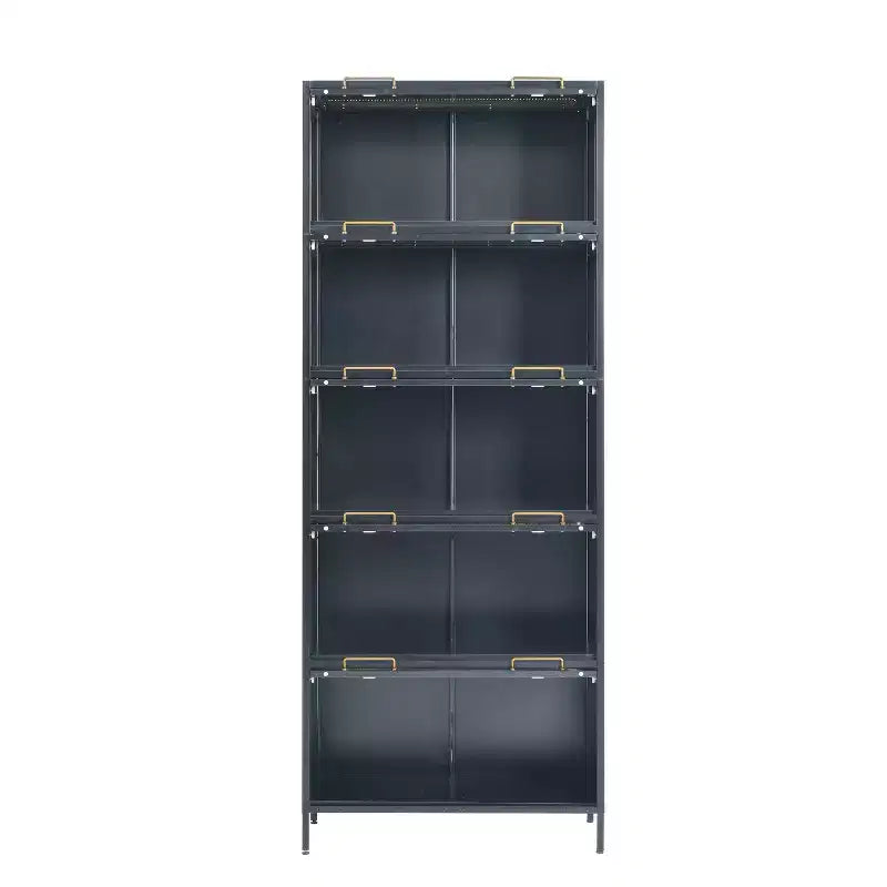 Tall Display Cabinet with Glass Doors, 5-Tier Steel Barrister Bookcase Curio Cabinet, Black