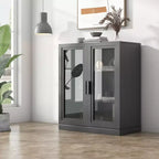 36x31x16 Wood Accent Sideboard Cabinet in Black, Storage Organizer with Adjustable Shelves and Glass Doors for Kitchen Bedroom Living/Dinning Room