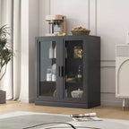 Buffet d'appoint en bois noir 36x31x16, organiseur de rangement avec étagères réglables et portes vitrées pour cuisine, chambre, salon/salle à manger