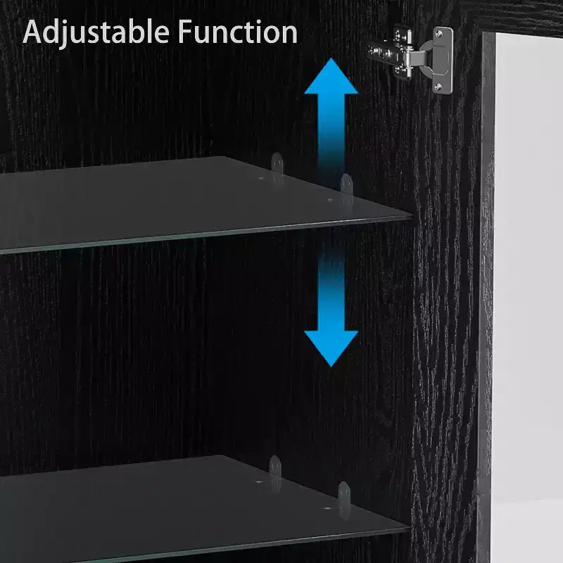 36x31x16 Wood Accent Sideboard Cabinet in Black, Storage Organizer with Adjustable Shelves and Glass Doors for Kitchen Bedroom Living/Dinning Room
