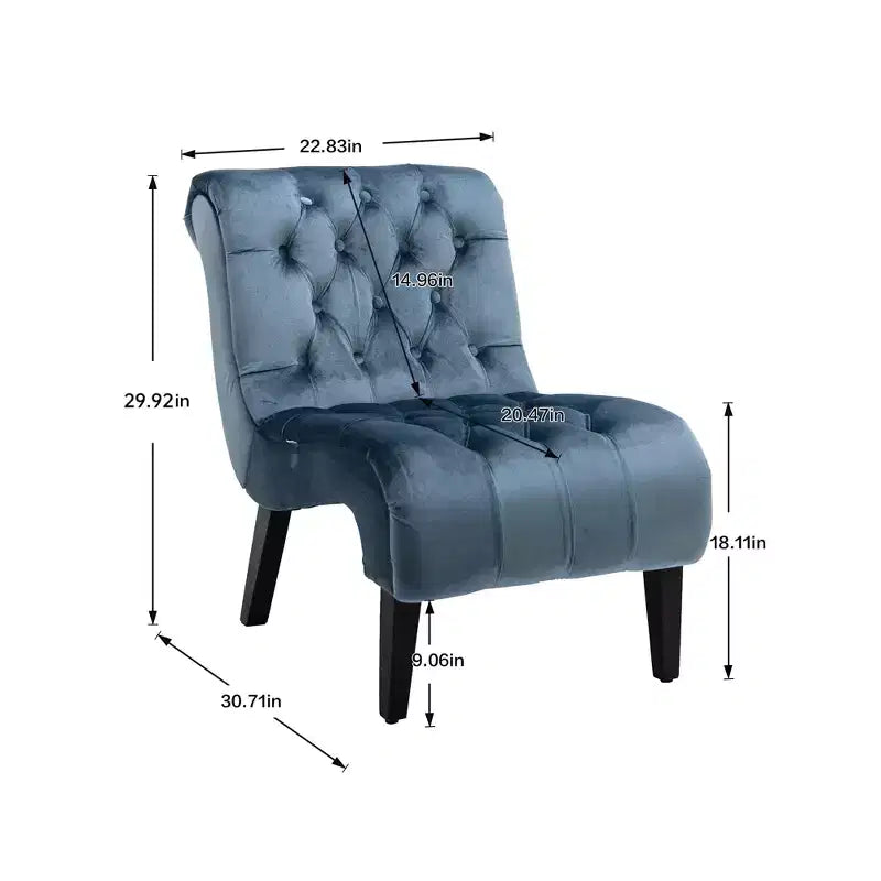 Modern Armless Velvet Accent Chair, Upholstered Fabric Button Comfortable Chair with Wooden Legs