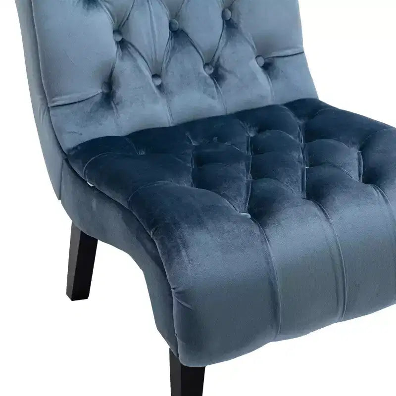 Modern Armless Velvet Accent Chair, Upholstered Fabric Button Comfortable Chair with Wooden Legs