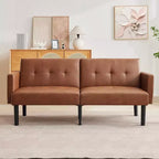 Canapé futon convertible 3 positions, Causeuse compacte, Canapé-lit moderne du milieu du siècle, Canapé convertible, Canapés de salon (Gris/Marron)