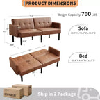 Canapé futon convertible 3 positions, Causeuse compacte, Canapé-lit moderne du milieu du siècle, Canapé convertible, Canapés de salon (Gris/Marron)