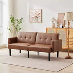 Canapé futon convertible 3 positions, Causeuse compacte, Canapé-lit moderne du milieu du siècle, Canapé convertible, Canapés de salon (Gris/Marron)