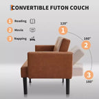 Canapé futon convertible 3 positions, Causeuse compacte, Canapé-lit moderne du milieu du siècle, Canapé convertible, Canapés de salon (Gris/Marron)