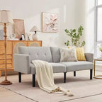 Canapé futon convertible 3 positions, Causeuse compacte, Canapé-lit moderne du milieu du siècle, Canapé convertible, Canapés de salon (Gris/Marron)