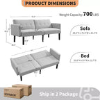 Canapé futon convertible 3 positions, Causeuse compacte, Canapé-lit moderne du milieu du siècle, Canapé convertible, Canapés de salon (Gris/Marron)