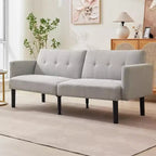 Canapé futon convertible 3 positions, Causeuse compacte, Canapé-lit moderne du milieu du siècle, Canapé convertible, Canapés de salon (Gris/Marron)