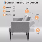Canapé futon convertible 3 positions, Causeuse compacte, Canapé-lit moderne du milieu du siècle, Canapé convertible, Canapés de salon (Gris/Marron)