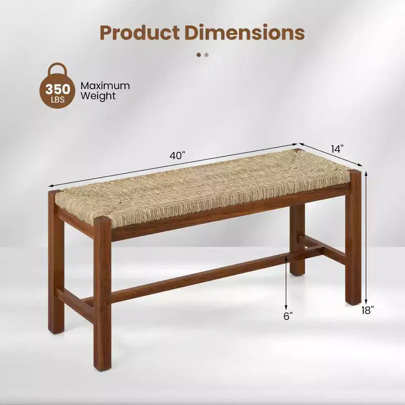 40" Long Wood Bench Indoor Dining Entryway End of Bed Bench with Natural Seagrass Seat