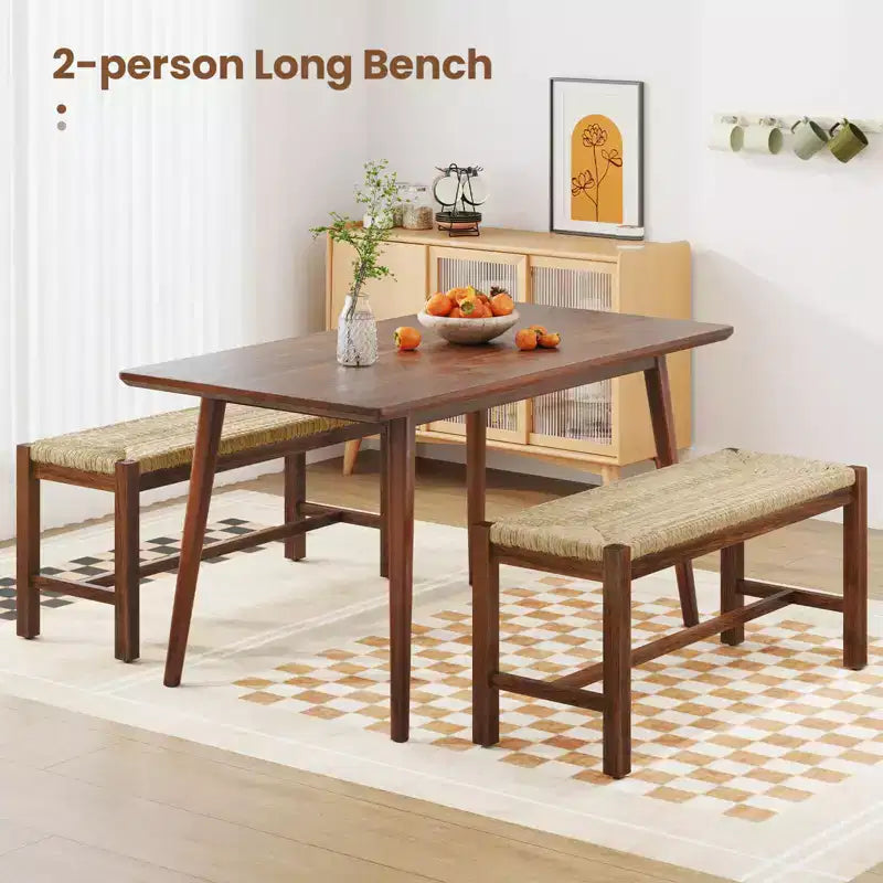 40" Long Wood Bench Indoor Dining Entryway End of Bed Bench with Natural Seagrass Seat