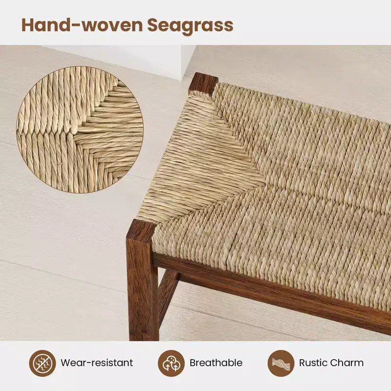 40" Long Wood Bench Indoor Dining Entryway End of Bed Bench with Natural Seagrass Seat