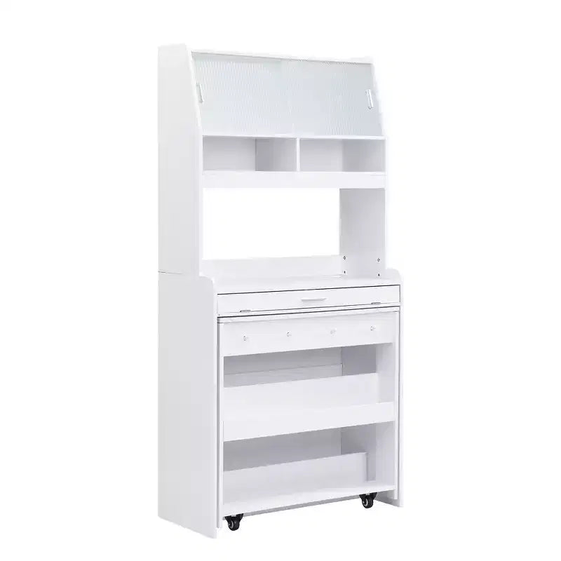 33.5" Buffet with Hutch & Foldable Table, 2-in-1 Space-Saving Storage Unit for Small Spaces