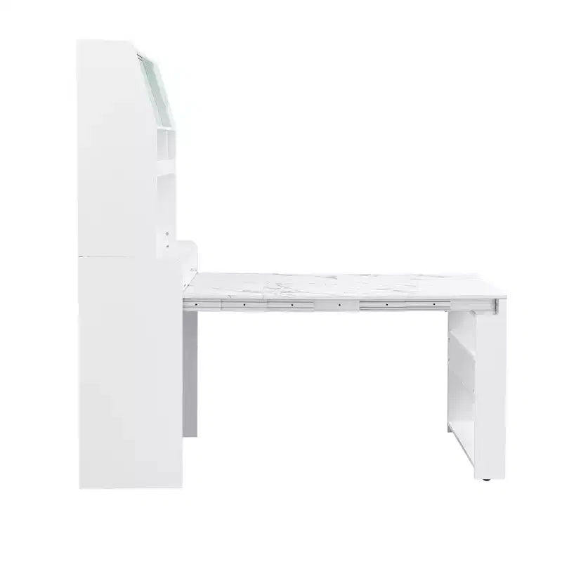 33.5" Buffet with Hutch & Foldable Table, 2-in-1 Space-Saving Storage Unit for Small Spaces