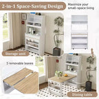 Buffet avec huche et table pliante de 33,5 po, unité de rangement 2-en-1 peu encombrante pour petits espaces