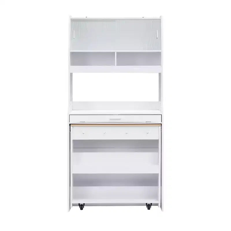 33.5" Buffet with Hutch & Foldable Table, 2-in-1 Space-Saving Storage Unit for Small Spaces