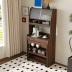Buffet avec huche et table pliante de 33,5 po, unité de rangement 2-en-1 peu encombrante pour petits espaces